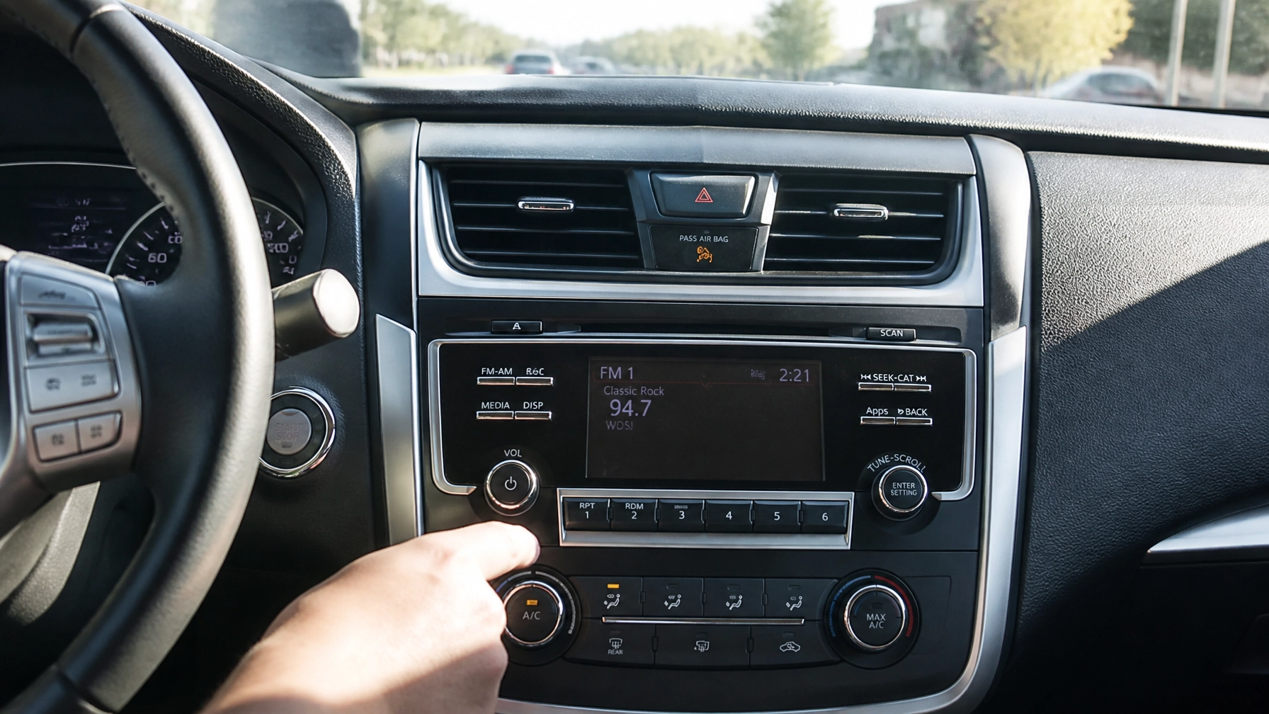 Auto Electric Service Dashboard with radio and climate controls.