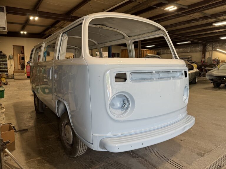 Vintage van restoration in progress at John's Auto Restorations.