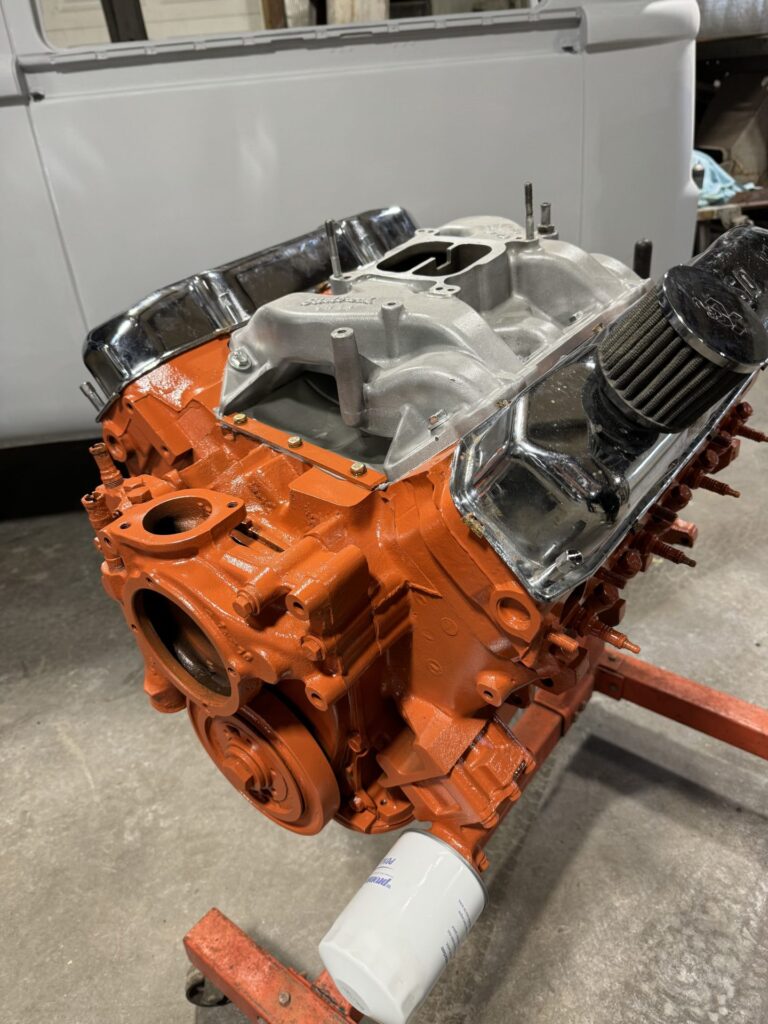 Engine block undergoing restoration at John's Auto Service.