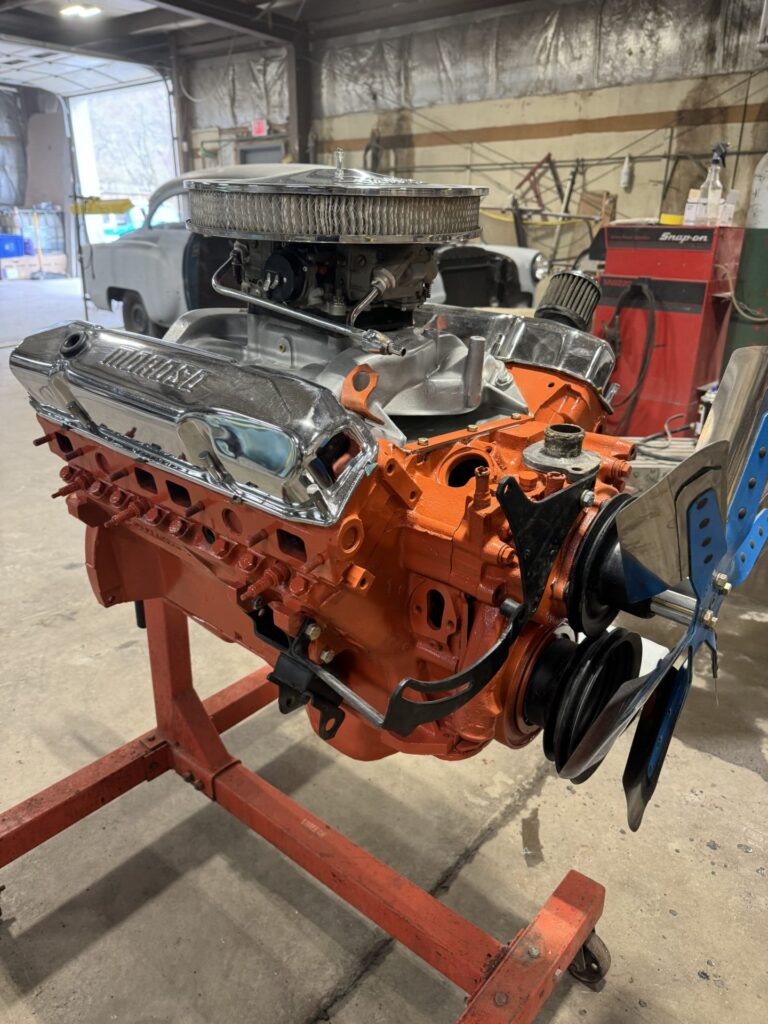 Engine being rebuilt at John's Auto Restorations.