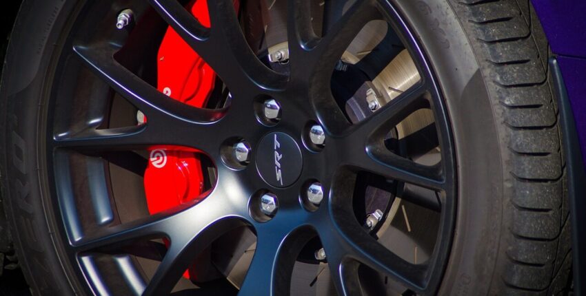 High-performance brake caliper and disc for sports cars.