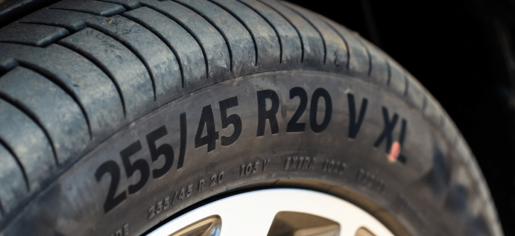 Close-up of a car tire with size 255/45 R20 for optimal vehicle performance.