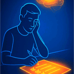 Illustration of a person struggling with the decision to move a loved one into a care home