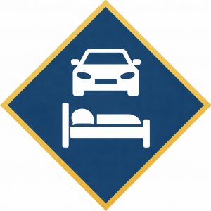 Launex travel and accommodation icon representing overnight stay and transport