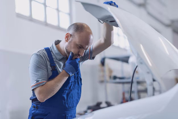 Mechanic doing engine inspection