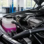 Close-up of car engine with maintenance tools at L Stop Auto.