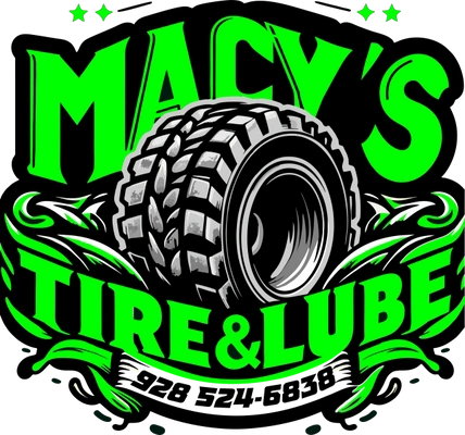 Logo of Macy's Tire & Lube featuring a tire and vibrant green text.