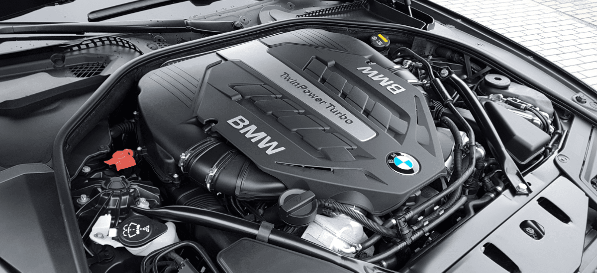 Close-up of a BMW turbocharged engine in a luxury vehicle.
