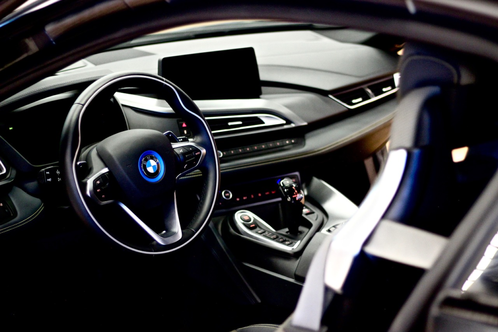 BMW interior dashboard with advanced electrical systems and digital display.