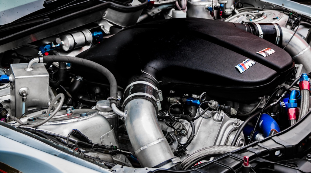 BMW engine with advanced electrical components and wiring for diagnostics.