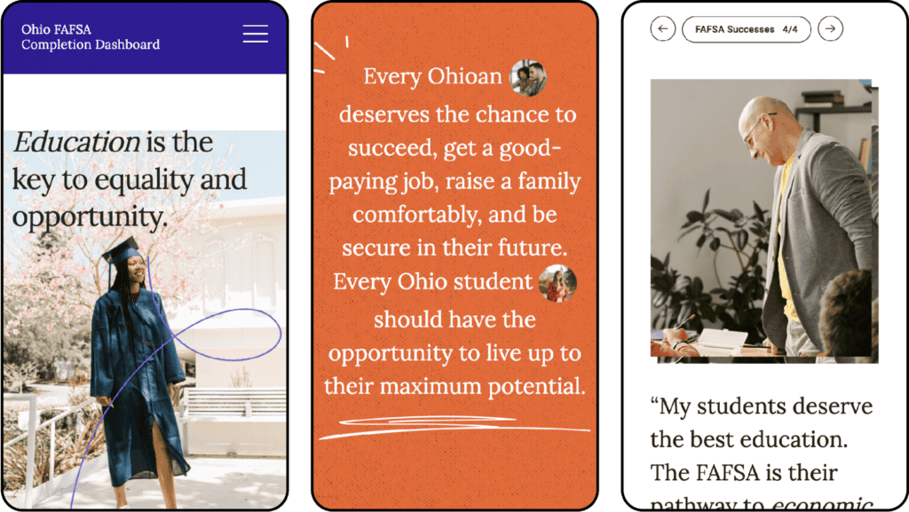 mobile images from the Ohio FAFSA Dashboard Completion website