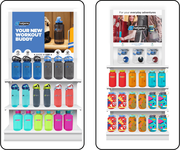 displays of nalgene bottles on store shelves
