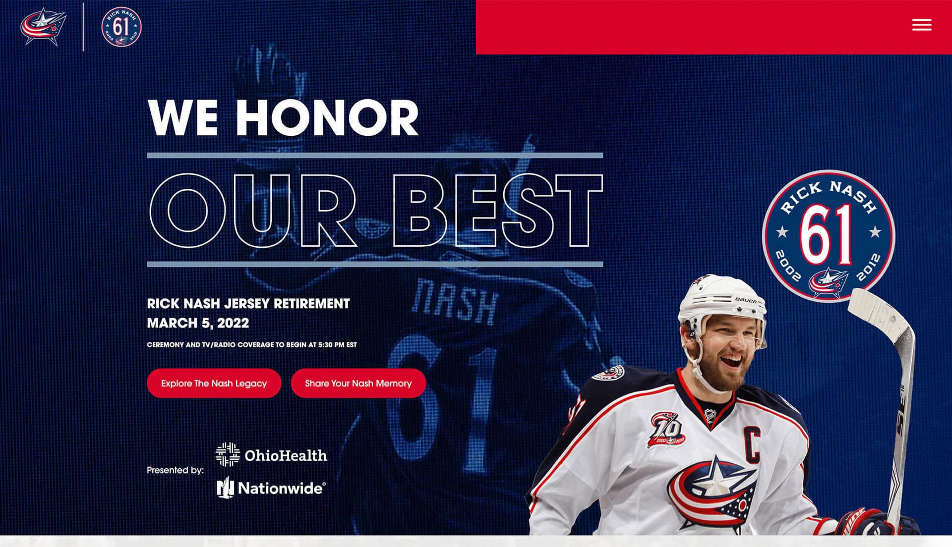 a detail shot of the hero of a website for the Columbus Blue Jackets