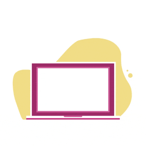 A computer screen shows an illustrated search engine. The first result is an illustrated website that says