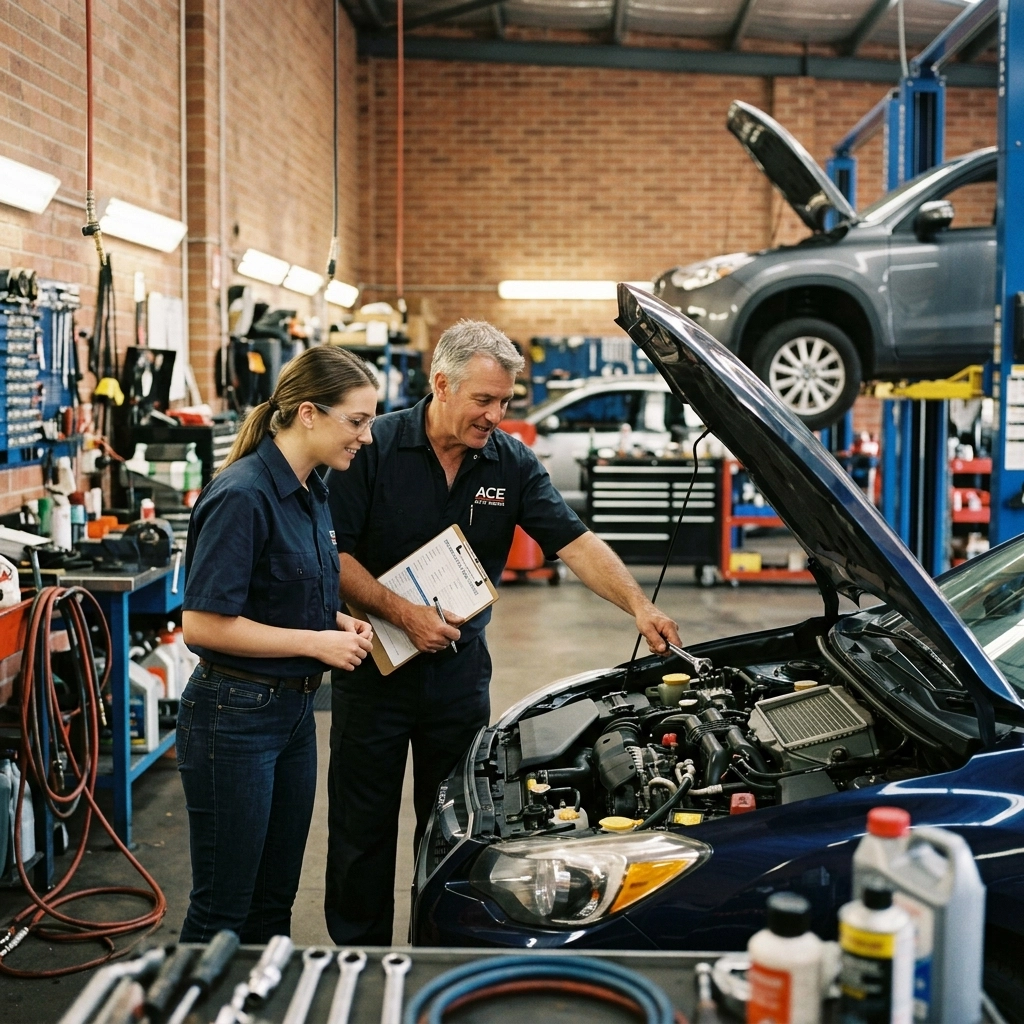 Auto repair and smog check services at Masonic Smog & Repair. Skilled technicians diagnosing and fix.
