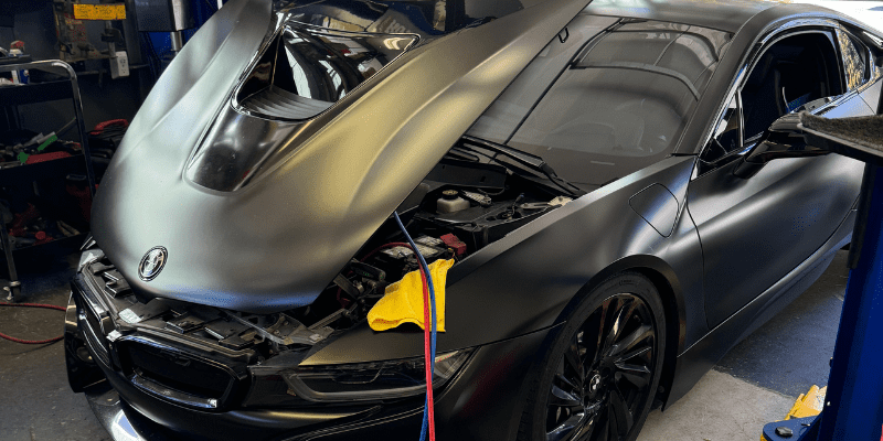 Car undergoing smog check and repair at Masonic Smog & Repair.