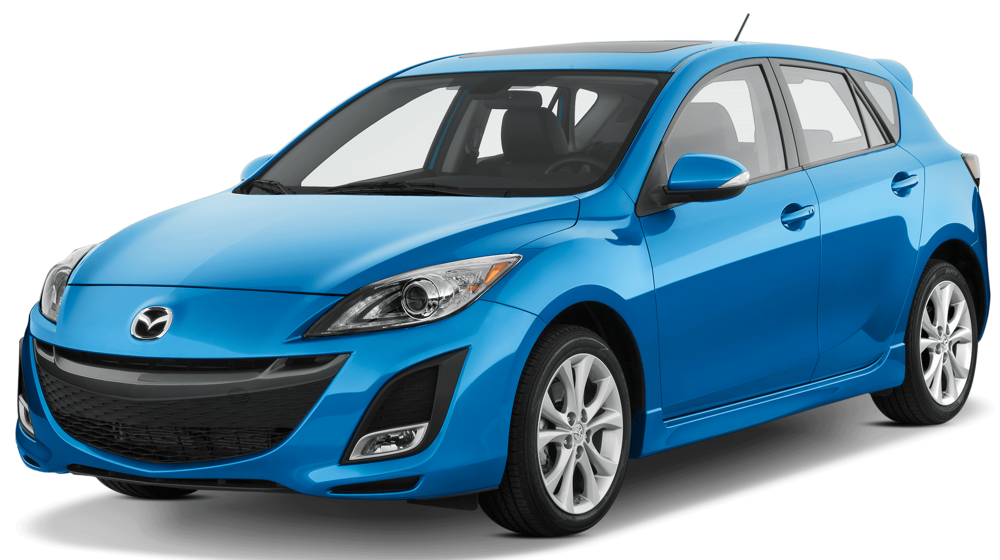 Blue Mazda hatchback parked outdoors.