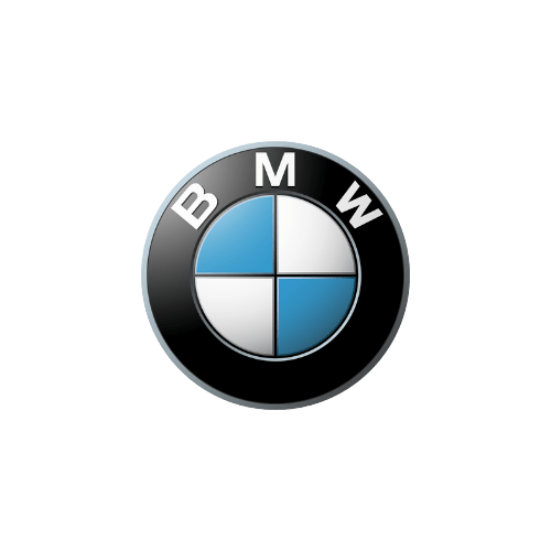 BMW logo close-up at Meineke Car Care Center Fresno, specializing in luxury vehicle maintenance.
