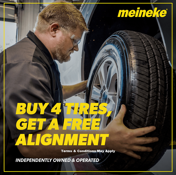 Tire and alignment service at Meineke Car Care Center in Fresno.
