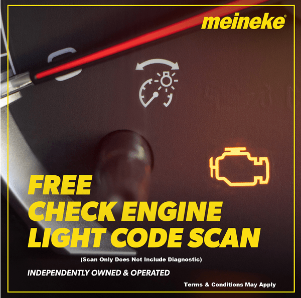 Car engine warning light and scan tool at Meineke Fresno auto repair shop.