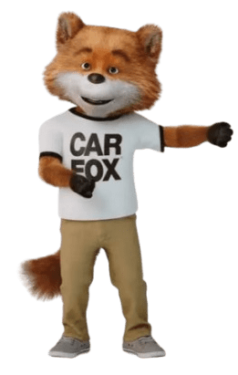 Car Fox mascot promoting Meineke car care services in Fresno.