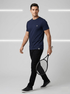 men's cotton crew neck tshirt navy blue