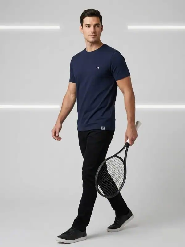 men's cotton crew neck tshirt navy blue