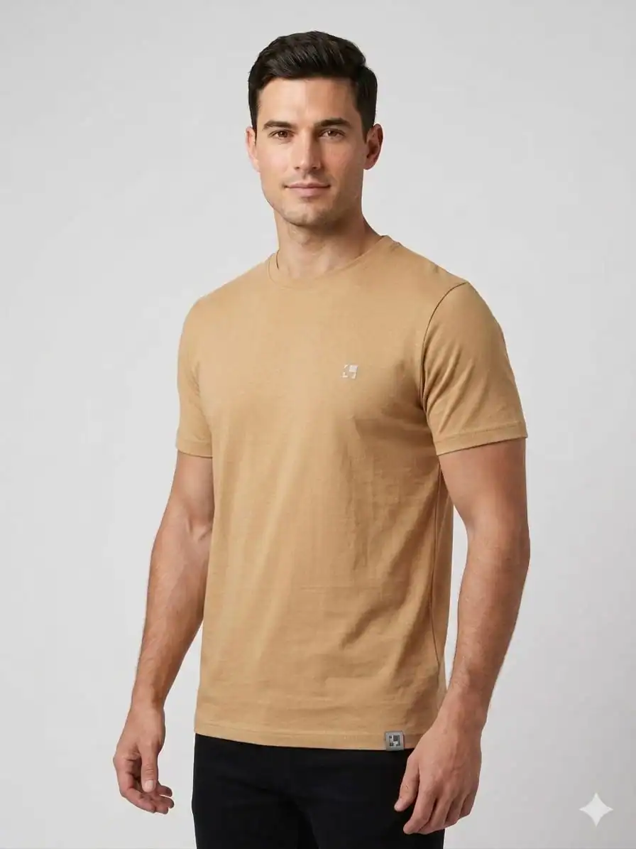 men's cotton crew neck tshirt beige