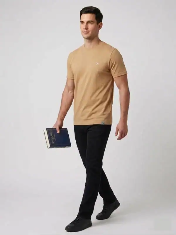 men's cotton crew neck tshirt beige