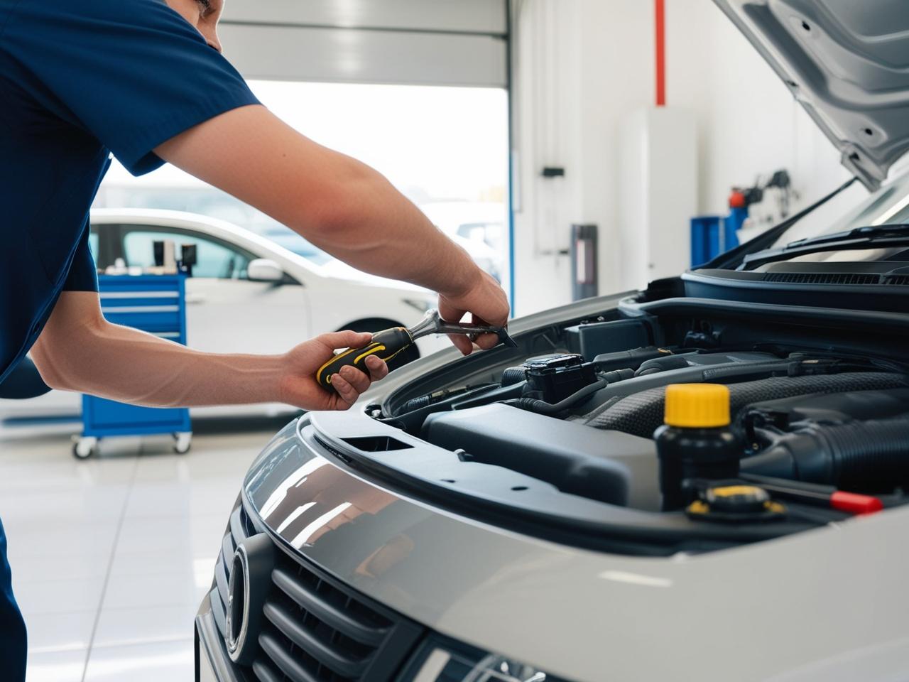Technician inspecting car engine during service at Mickey's Automotive, Inc.