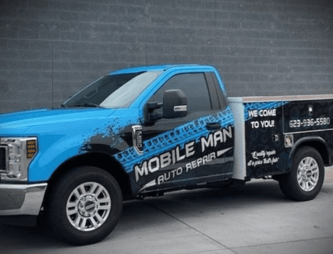 Auto repair mobile service vehicle for quick car repairs.