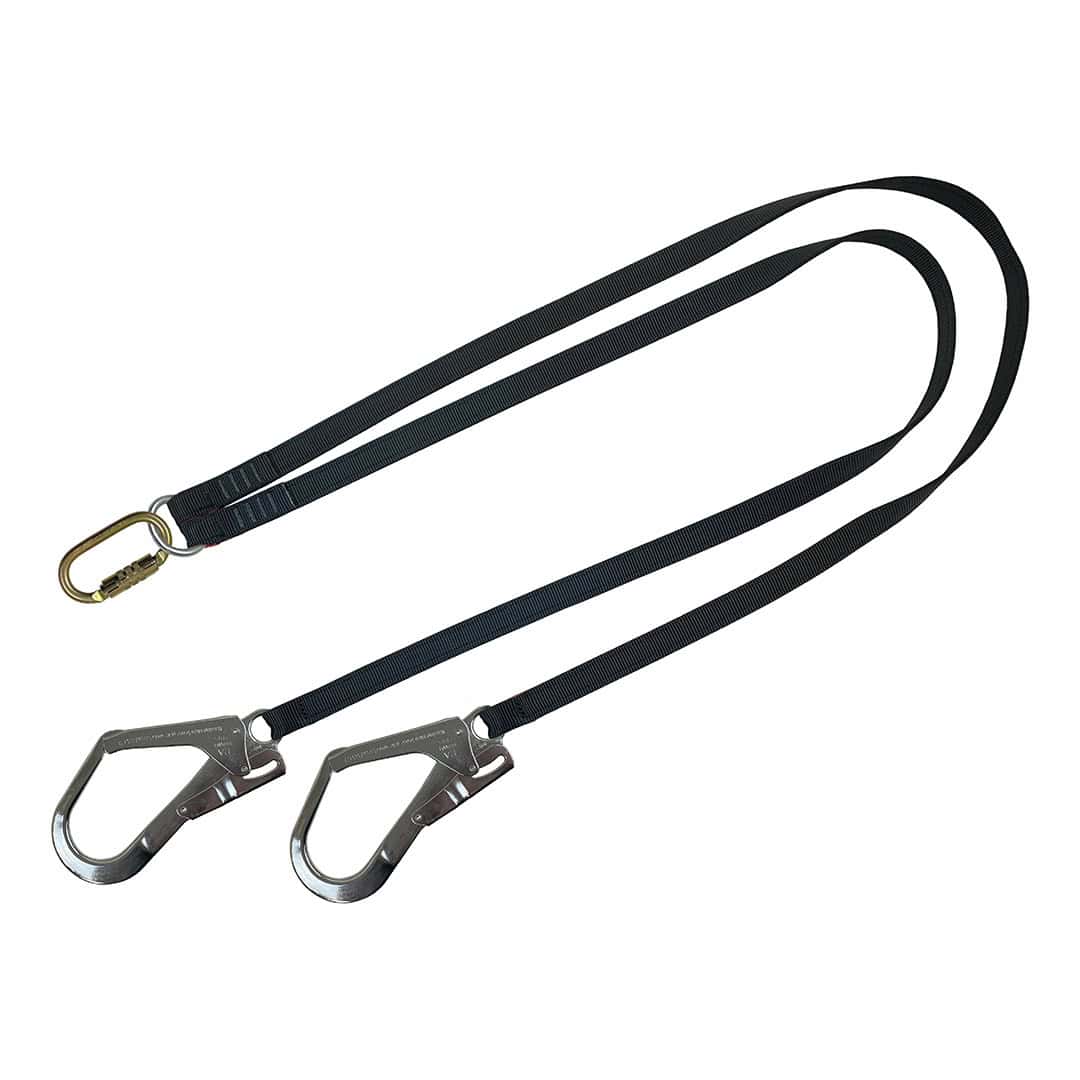 Twin Restraint Webbing Adjustable Lanyard (karabiner/scaffold hook)