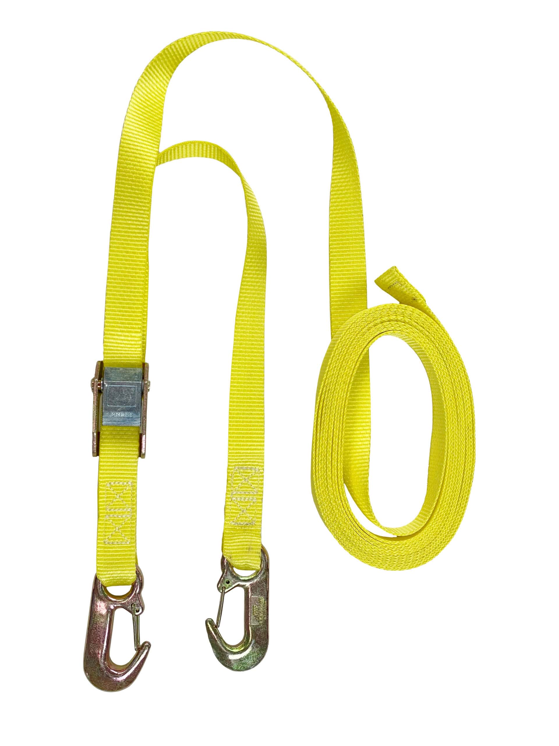 Ladder restraint strap with hooks and buckle for securing ladders safely