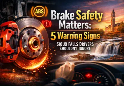 Warning signs for brake safety and ABS system importance for safe driving.