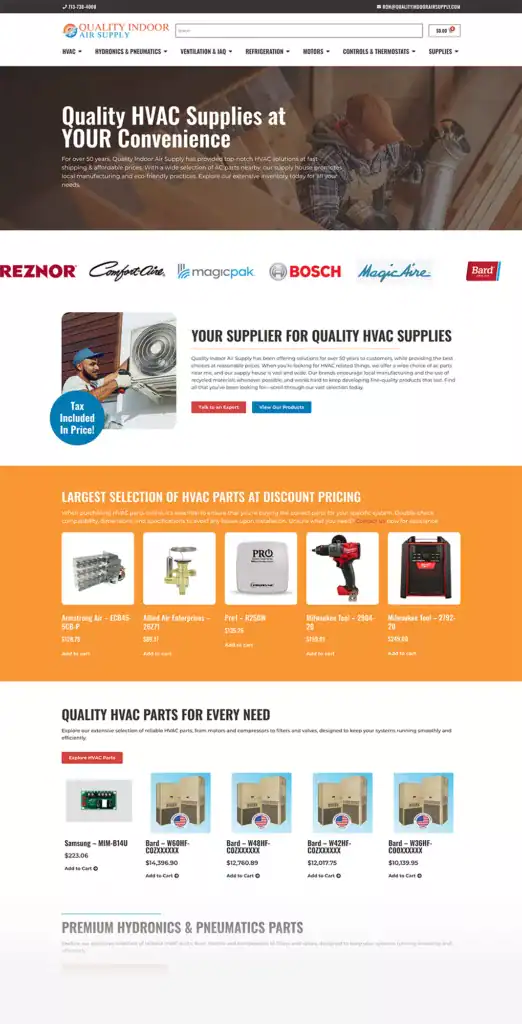 HVAC supplies, parts, and accessories for professional heating, cooling, and refrigeration systems.