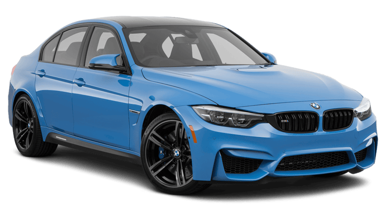 Blue BMW M340i sedan parked outdoors, showcasing sporty design and sleek lines.