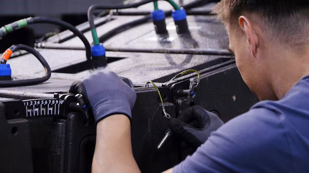 Technician installing professional lighting equipment