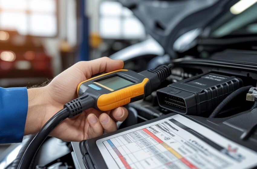 Diagnostic scanner testing vehicle engine system.