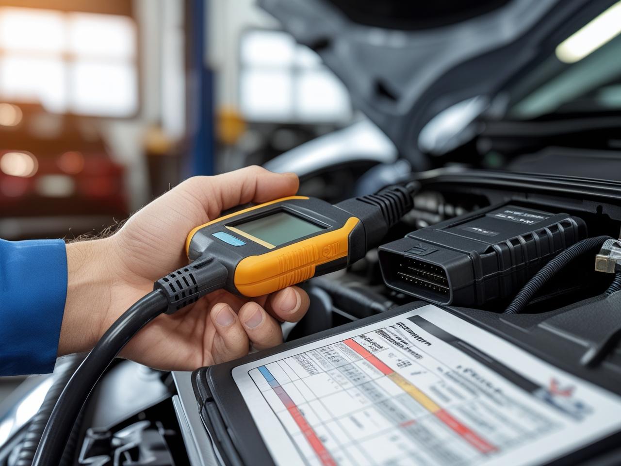 Diagnostic scanner testing vehicle engine system.