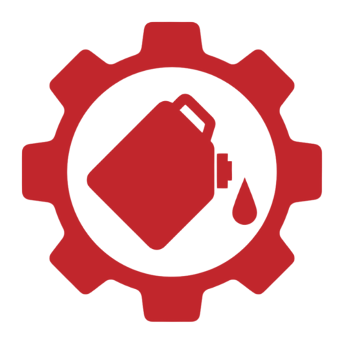Gear icon with fuel container and drop, representing performance and fuel efficiency.