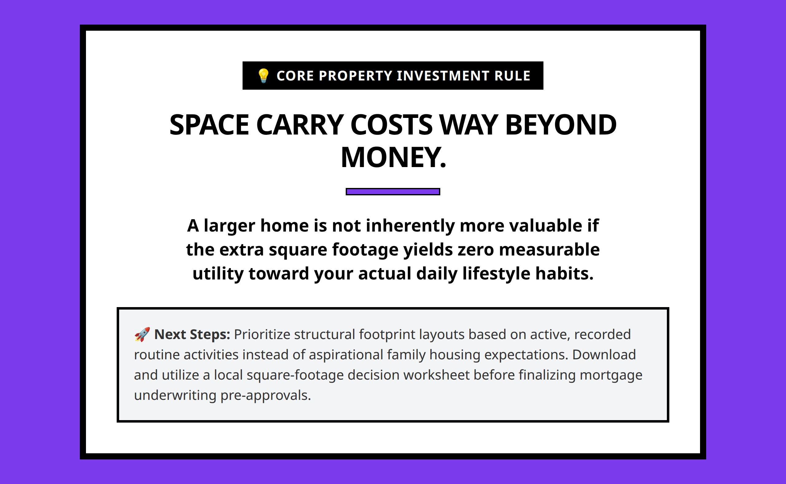 Core advisory graphic detailing optimal square footage utility guidelines