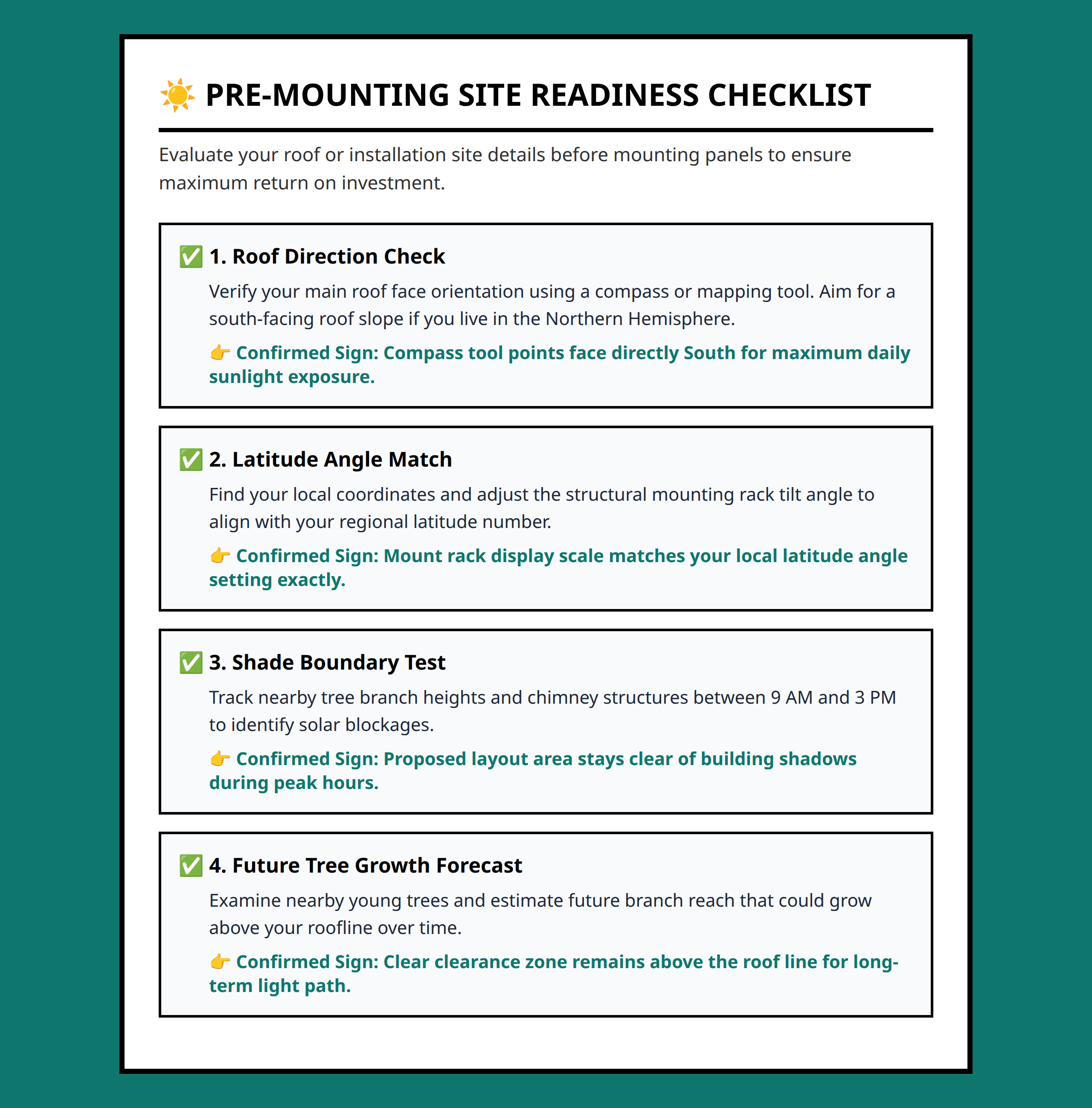 Pre-installation efficiency checklist for testing solar panel site readiness
