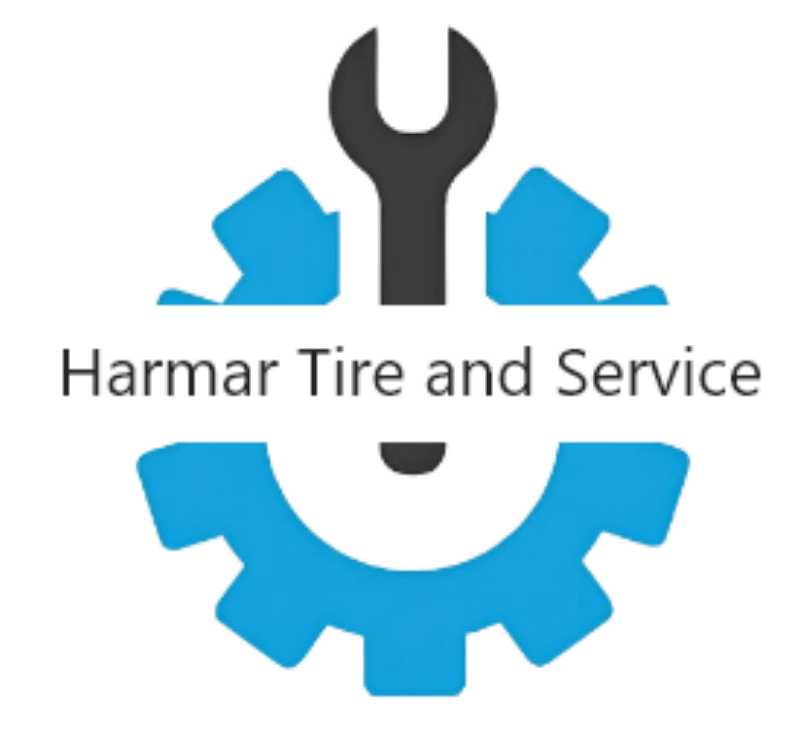 Auto repair and tire service logo with gear and wrench icons.