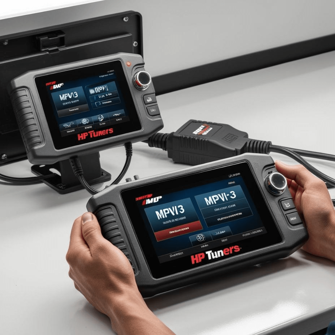 Technician using diagnostic tools for mobile auto repair in Oklahoma.