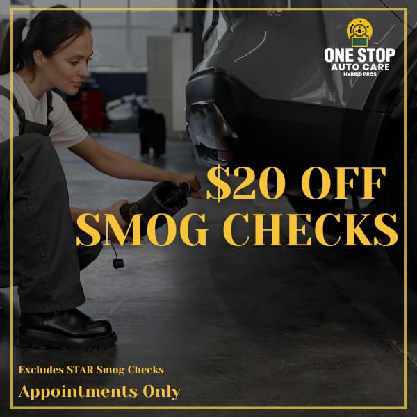 $20 OFF Smog Checks at One Stop Auto Care.