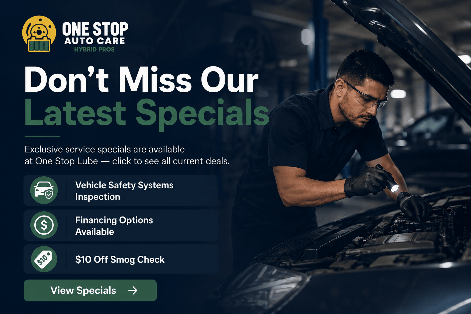 Auto technician performing maintenance at One Stop Lube auto shop, offering oil changes and vehicle.