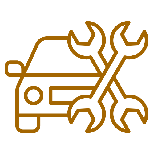 Icon of a car with a wrench and screwdriver for auto repair.