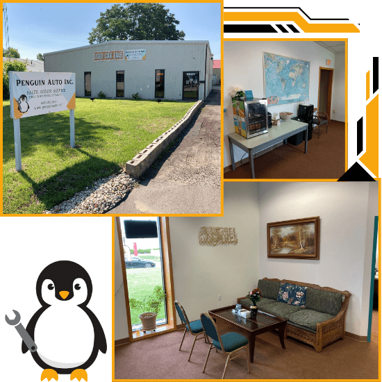Auto repair shop with welcoming interior and exterior views at Penguin Auto. Expert vehicle maintena.