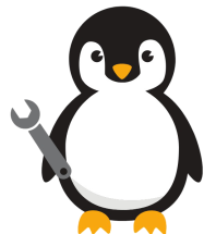 Penguin Auto logo featuring a cute penguin holding a wrench, representing auto repair and maintenanc.