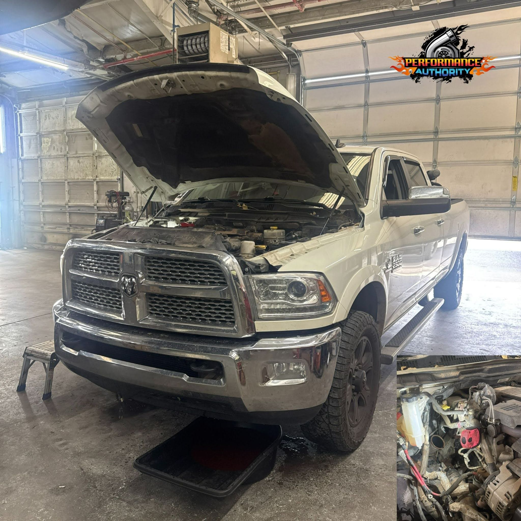 Dodge Ram truck undergoing engine diagnostics at Performance Authority.